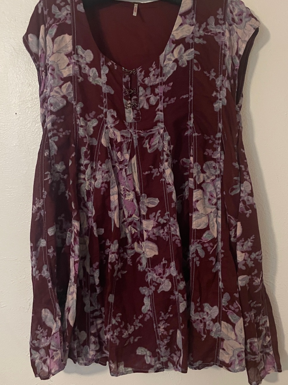 Free People Sully Babydoll Mini Dress Raisin Floral Cotton Pockets S